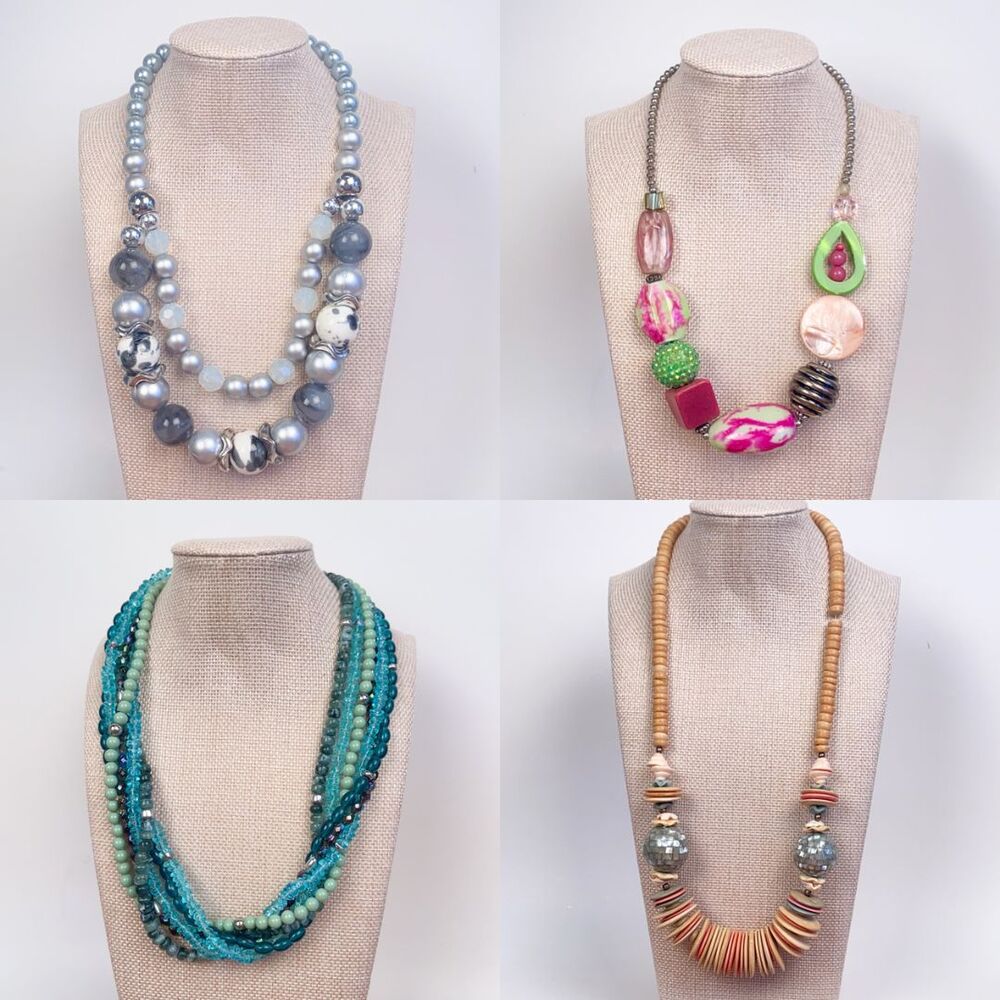 Vintage Necklace Lot Bundle of 4 Funky Chunky Statement Necklaces